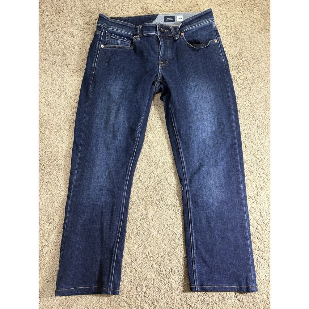 Volcom Jeans Men's 30 Vorta Slim Straight‎ Dark Blue Denim Low Rise Skater Surf